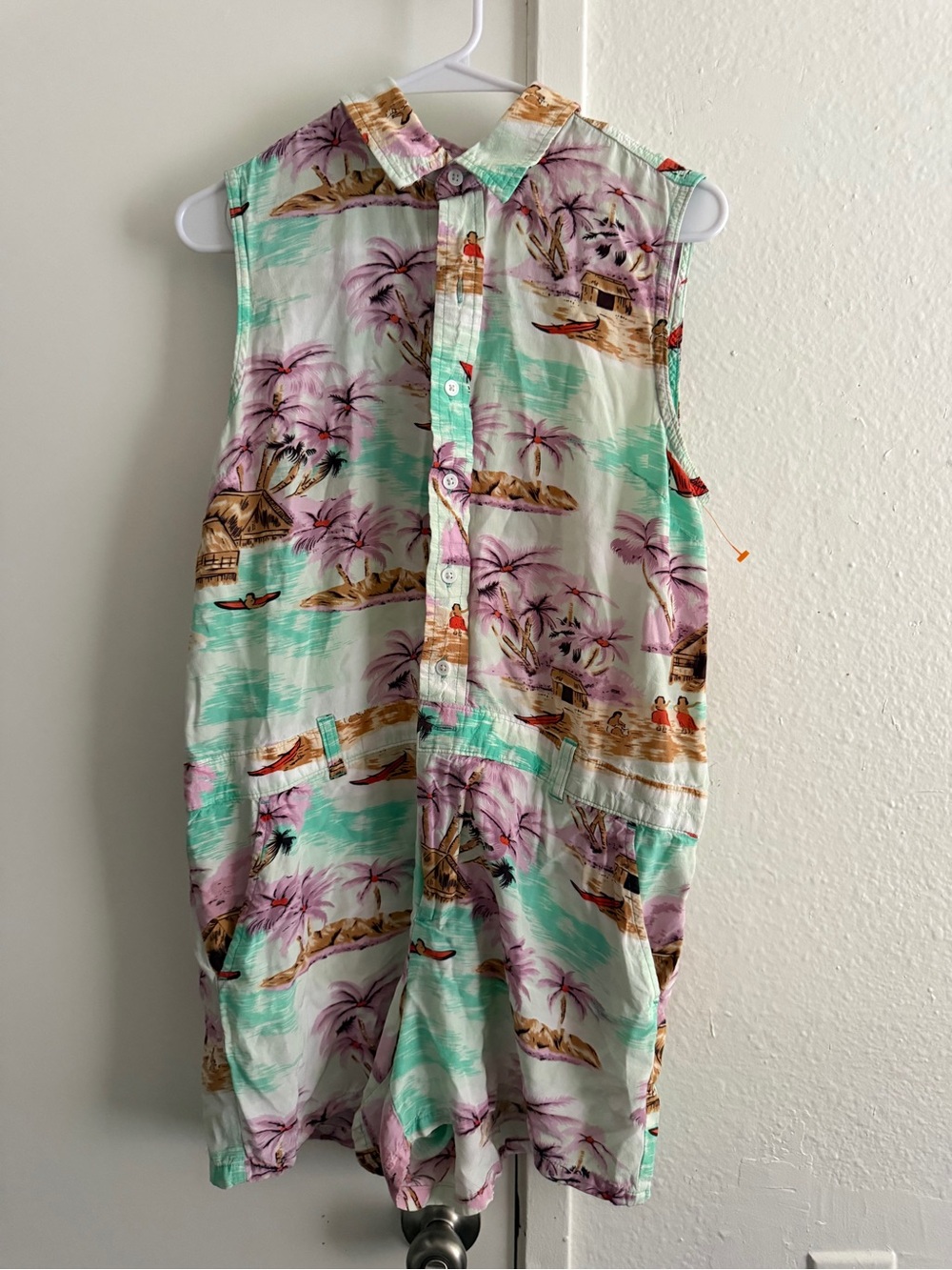 Levi's Sleeveless Tropical Print Romper in Mint and Purple - Picture 3 of 9